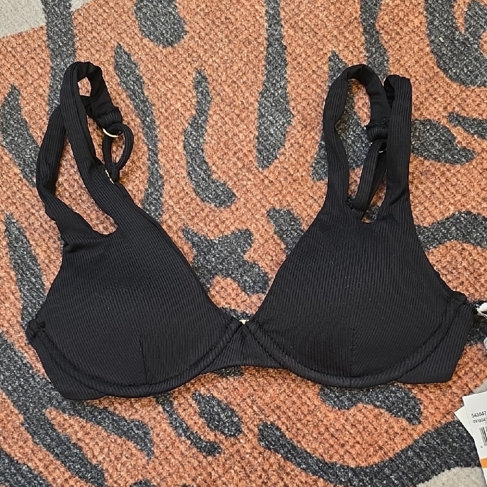 BECCA Black Ribbed Women's Bikini Top